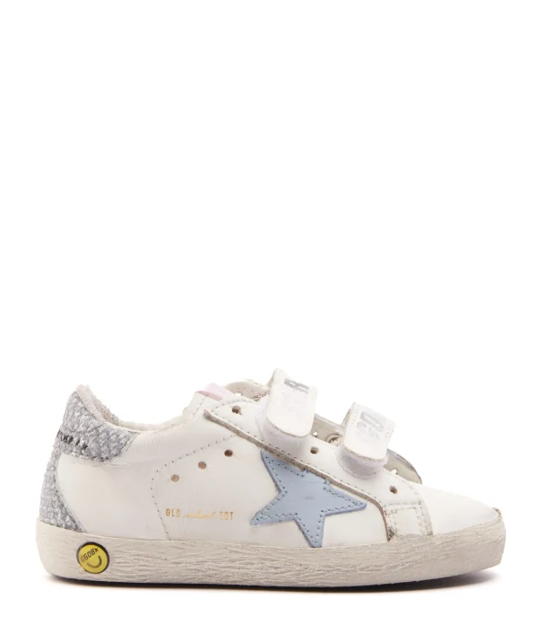 GOLDEN GOOSE Baskets Bébé Old School Cuir Blanc Bleu Poudré Argenté grande popularité 1