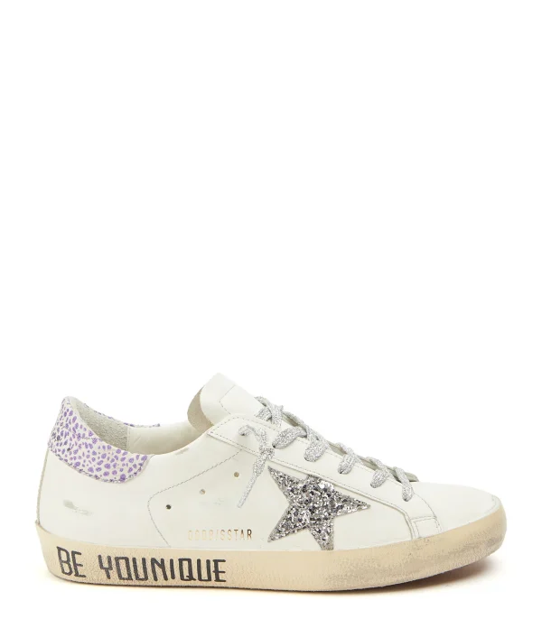 GOLDEN GOOSE Baskets Superstar Sérigraphie Cuir Blanc Glitter boutique en ligne france 1