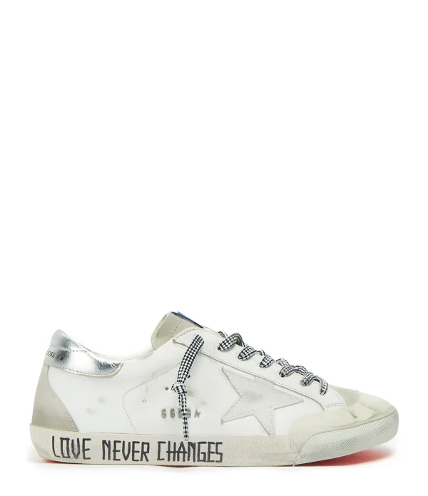 GOLDEN GOOSE Baskets Homme Superstar Sérigraphie Cuir Blanc Argenté a Prix Discount 1