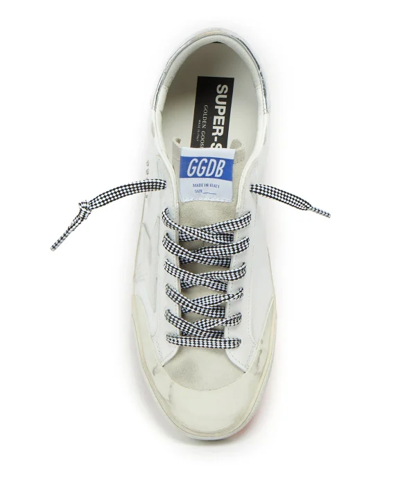 GOLDEN GOOSE Baskets Homme Superstar Sérigraphie Cuir Blanc Argenté a Prix Discount 3