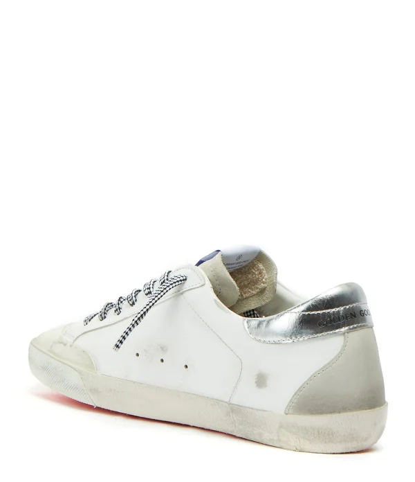 GOLDEN GOOSE Baskets Homme Superstar Sérigraphie Cuir Blanc Argenté a Prix Discount 4