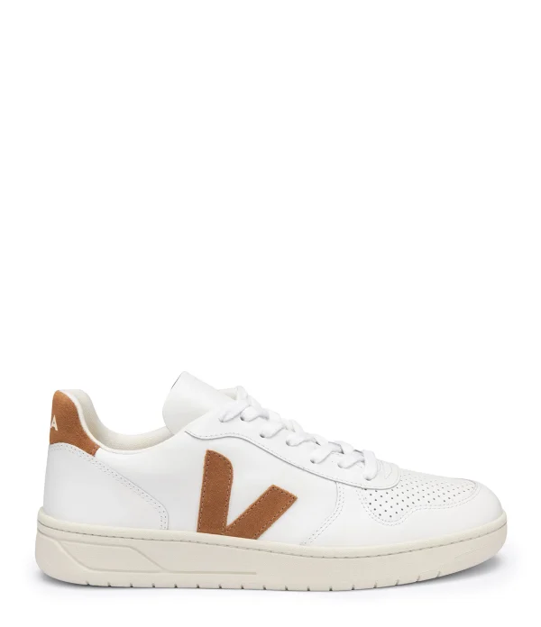 magasin VEJA Baskets V-10 Cuir Extra Blanc Camel 1