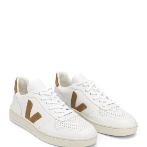 magasin VEJA Baskets V-10 Cuir Extra Blanc Camel 11