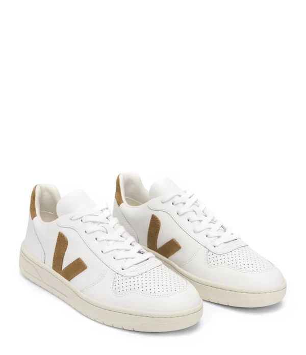 magasin VEJA Baskets V-10 Cuir Extra Blanc Camel 4