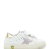 marques de renommée GOLDEN GOOSE Baskets Bébé May School Cuir Blanc Rose Doré 32