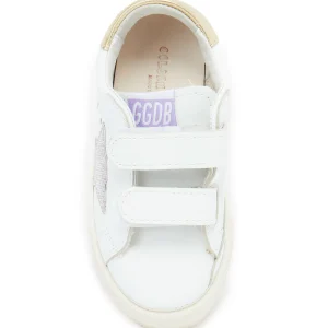 marques de renommée GOLDEN GOOSE Baskets Bébé May School Cuir Blanc Rose Doré 8