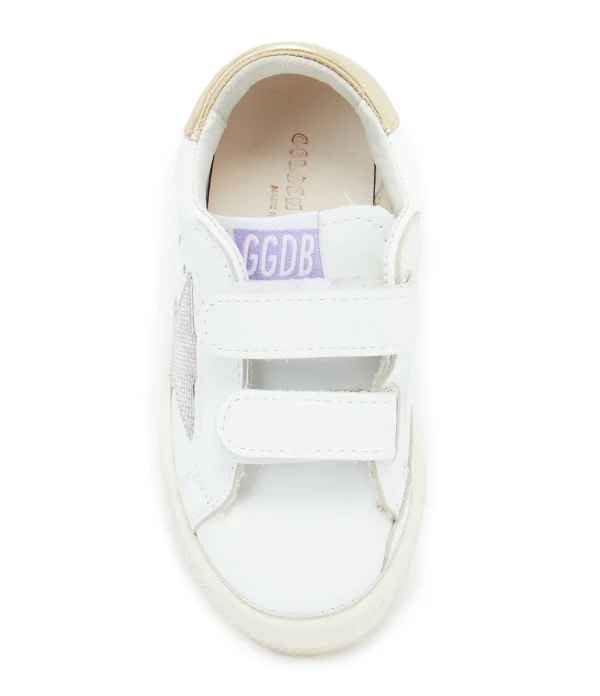 marques de renommée GOLDEN GOOSE Baskets Bébé May School Cuir Blanc Rose Doré 3