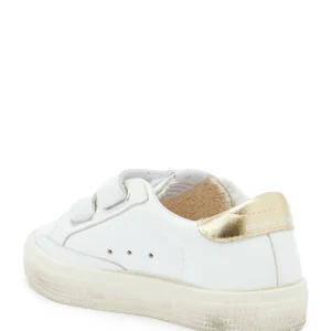 marques de renommée GOLDEN GOOSE Baskets Bébé May School Cuir Blanc Rose Doré 10