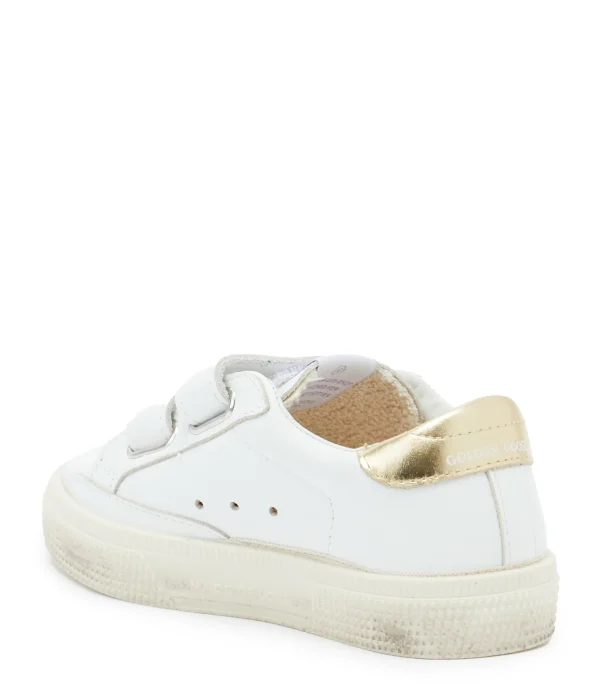 marques de renommée GOLDEN GOOSE Baskets Bébé May School Cuir Blanc Rose Doré 4