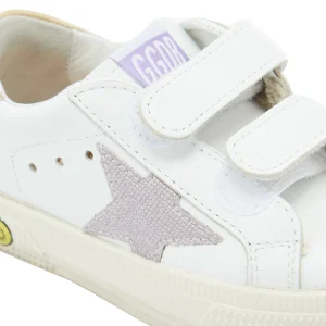 marques de renommée GOLDEN GOOSE Baskets Bébé May School Cuir Blanc Rose Doré 12