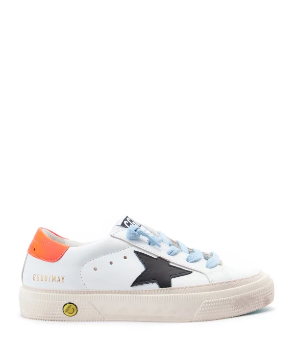 Promotio de vente GOLDEN GOOSE Baskets Enfant May Cuir Blanc Noir Orange Fluo 1