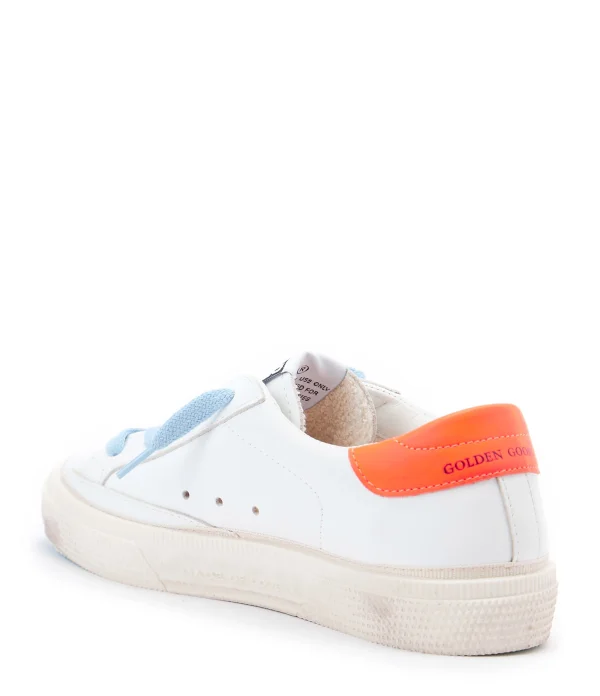 Promotio de vente GOLDEN GOOSE Baskets Enfant May Cuir Blanc Noir Orange Fluo 4