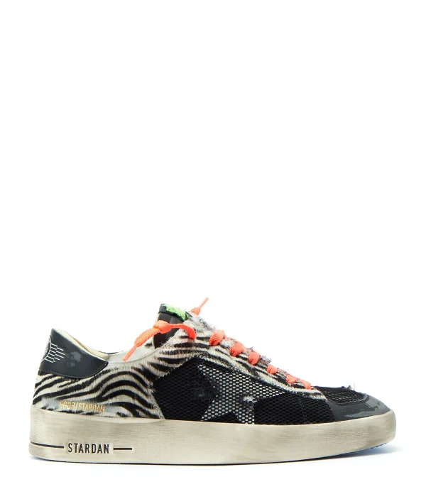 GOLDEN GOOSE Baskets Homme Stardan Cuir Noir Horsy Zèbre achat pas cher 1