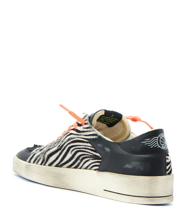 GOLDEN GOOSE Baskets Homme Stardan Cuir Noir Horsy Zèbre achat pas cher 4