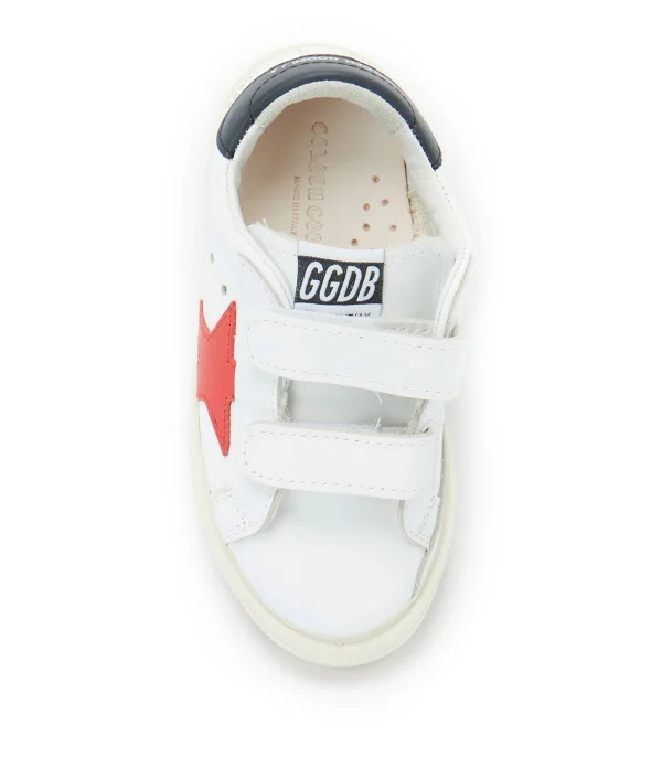 GOLDEN GOOSE Baskets Bébé May School Cuir Blanc Rouge Bleu Nuit remise en ligne 3