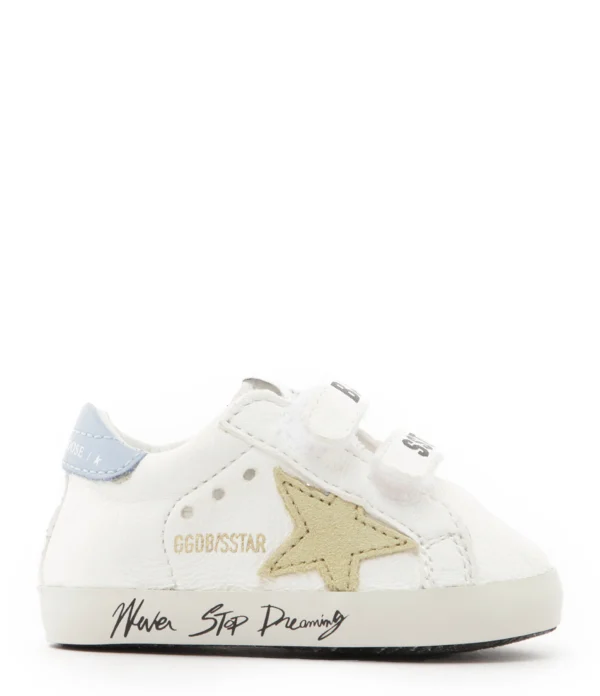 GOLDEN GOOSE Baskets Bébé School Cuir Blanc Jaune Pâle Bleu site pas cher 1