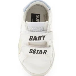 GOLDEN GOOSE Baskets Bébé School Cuir Blanc Jaune Pâle Bleu site pas cher 8