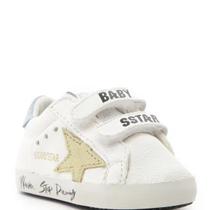 GOLDEN GOOSE Baskets Bébé School Cuir Blanc Jaune Pâle Bleu site pas cher 12