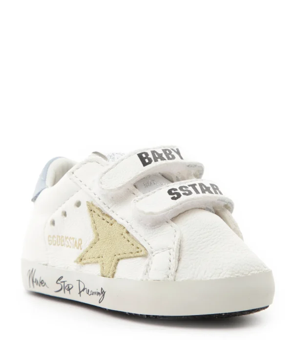 GOLDEN GOOSE Baskets Bébé School Cuir Blanc Jaune Pâle Bleu site pas cher 5