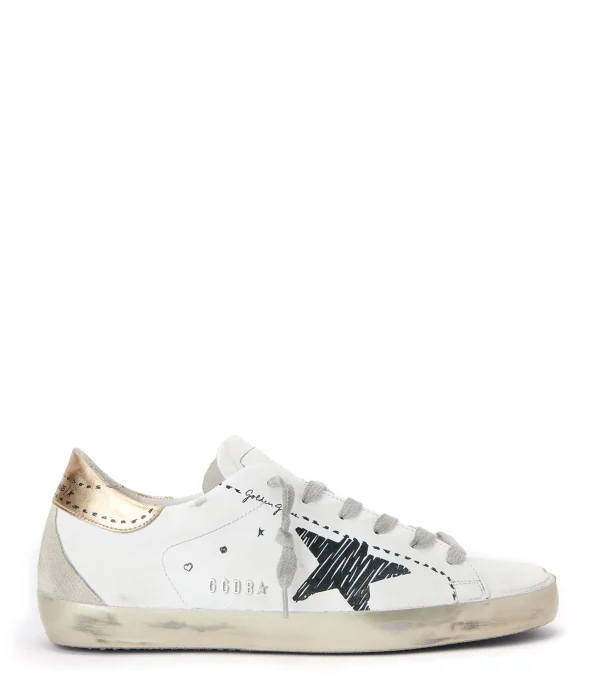 GOLDEN GOOSE Baskets Superstar Sérigraphié Cuir Blanc Doré boutique en ligne france 1