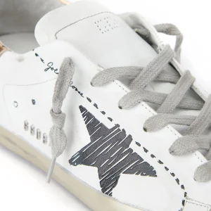 GOLDEN GOOSE Baskets Superstar Sérigraphié Cuir Blanc Doré boutique en ligne france 15