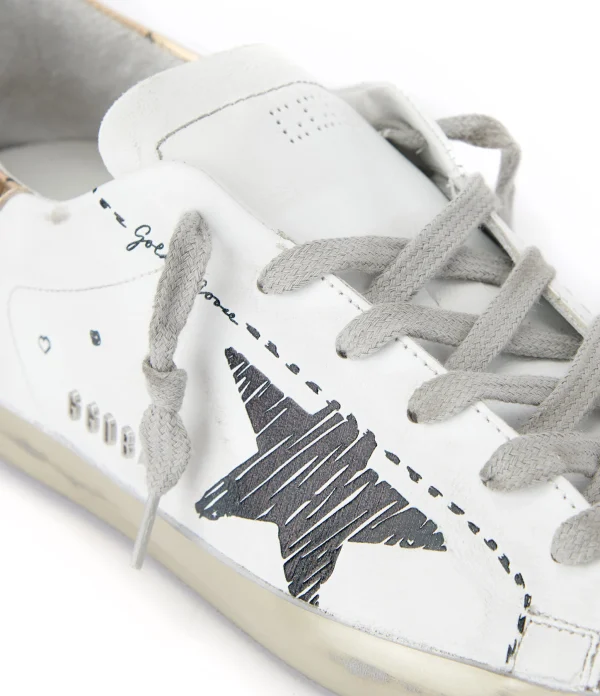 GOLDEN GOOSE Baskets Superstar Sérigraphié Cuir Blanc Doré boutique en ligne france 5