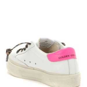 GOLDEN GOOSE Baskets Enfant May Cuir Glitter Pêche Rose Fluo excellente qualité 8