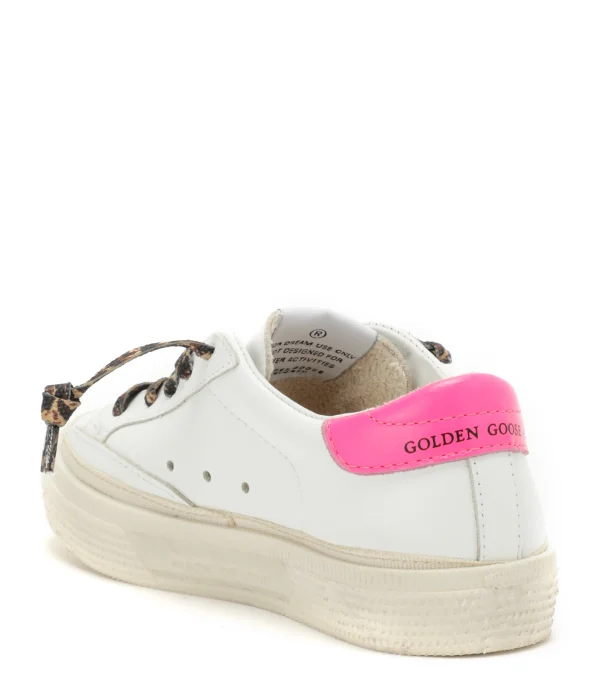 GOLDEN GOOSE Baskets Enfant May Cuir Glitter Pêche Rose Fluo excellente qualité 3