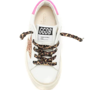 GOLDEN GOOSE Baskets Enfant May Cuir Glitter Pêche Rose Fluo excellente qualité 10