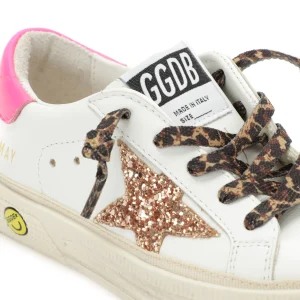 GOLDEN GOOSE Baskets Enfant May Cuir Glitter Pêche Rose Fluo excellente qualité 12