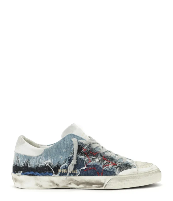 GOLDEN GOOSE Baskets Homme Superstar Cuir Denim Bleu Clair Blanc Authentic Original licence 1