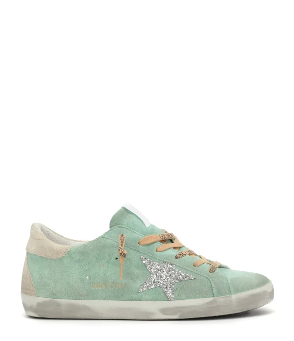 GOLDEN GOOSE Baskets Superstar Cuir Suédé Turquoise Glitter REMISE 1