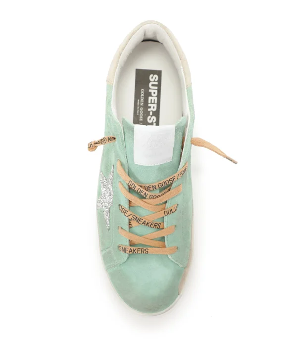 GOLDEN GOOSE Baskets Superstar Cuir Suédé Turquoise Glitter REMISE 3