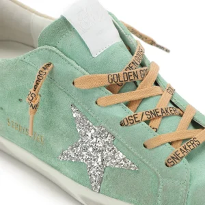 GOLDEN GOOSE Baskets Superstar Cuir Suédé Turquoise Glitter REMISE 15