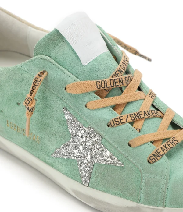 GOLDEN GOOSE Baskets Superstar Cuir Suédé Turquoise Glitter REMISE 5