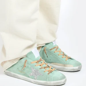 GOLDEN GOOSE Baskets Superstar Cuir Suédé Turquoise Glitter REMISE 17