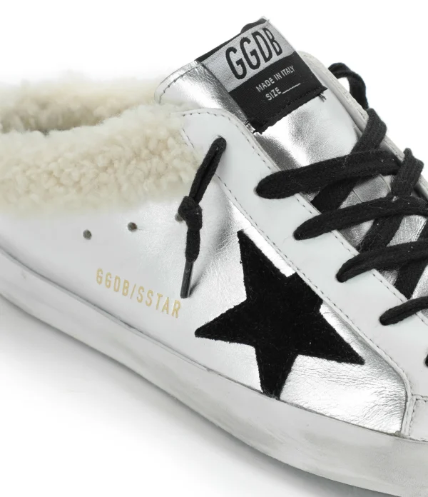 GOLDEN GOOSE Baskets Superstar Sabot Cuir Argenté Pas Cher soldes France 5