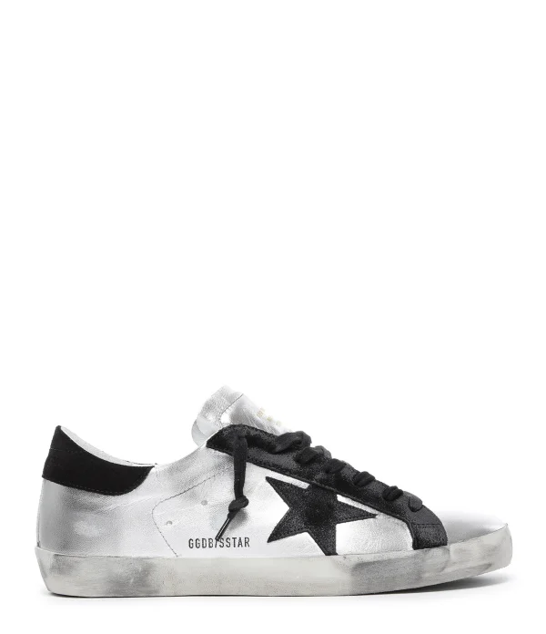 GOLDEN GOOSE Baskets Homme Superstar Cuir Suédé Laminé Argenté pas cher 1