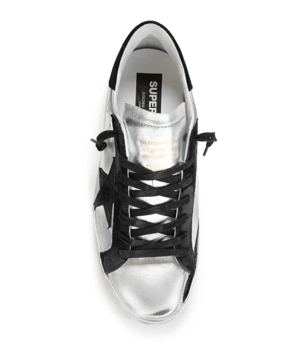 GOLDEN GOOSE Baskets Homme Superstar Cuir Suédé Laminé Argenté pas cher 3