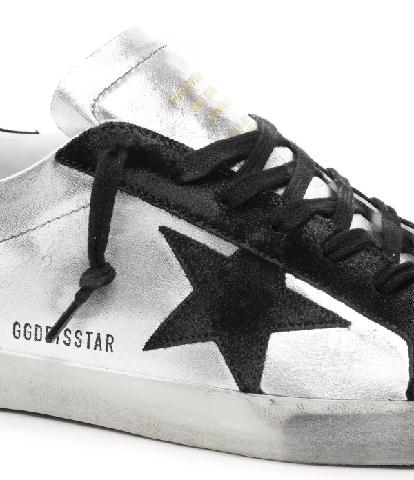 GOLDEN GOOSE Baskets Homme Superstar Cuir Suédé Laminé Argenté pas cher 5