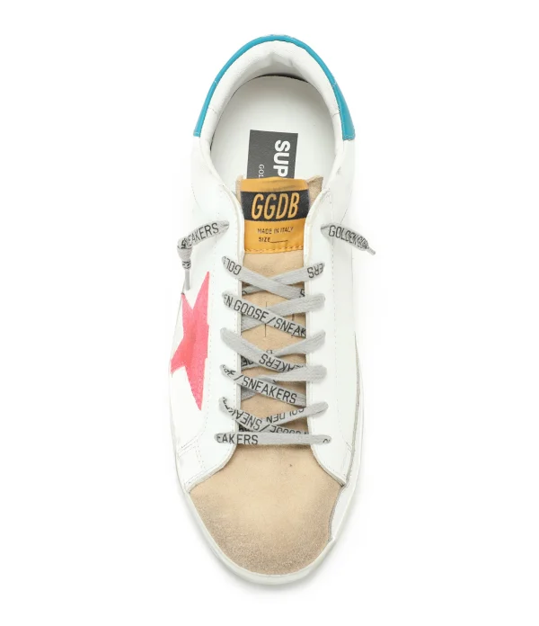 GOLDEN GOOSE Baskets Homme Superstar Cuir Suédé Fushia Fluo Bleu Pétrole marque pas cher 3