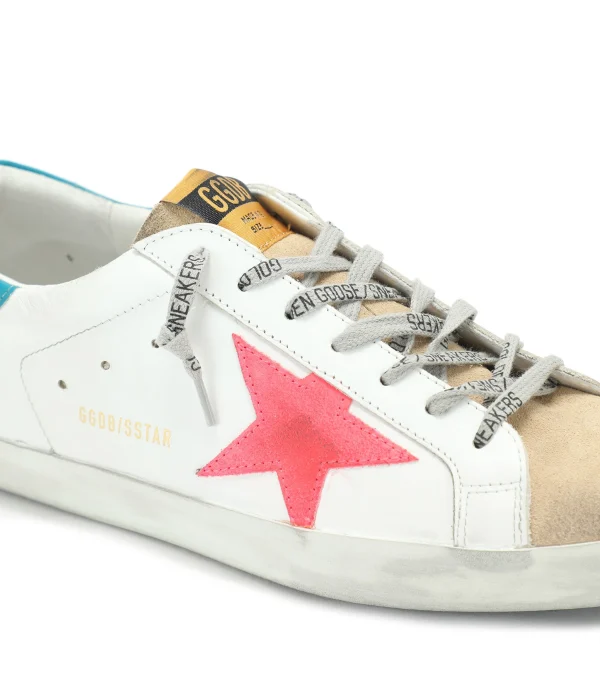 GOLDEN GOOSE Baskets Homme Superstar Cuir Suédé Fushia Fluo Bleu Pétrole marque pas cher 5