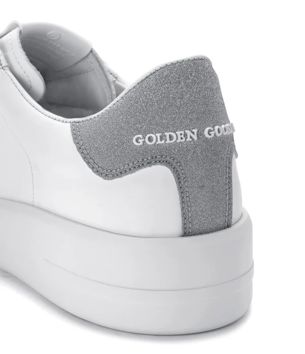 GOLDEN GOOSE Baskets Pure Star Cuir Blanc Glitter Argenté france 6