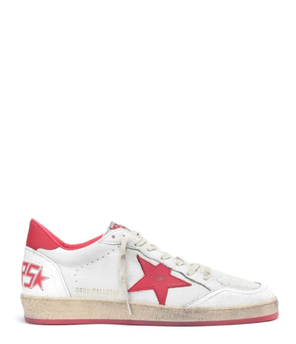 garantis authentique GOLDEN GOOSE Baskets Homme Ball Star Cuir Blanc Rouge 1