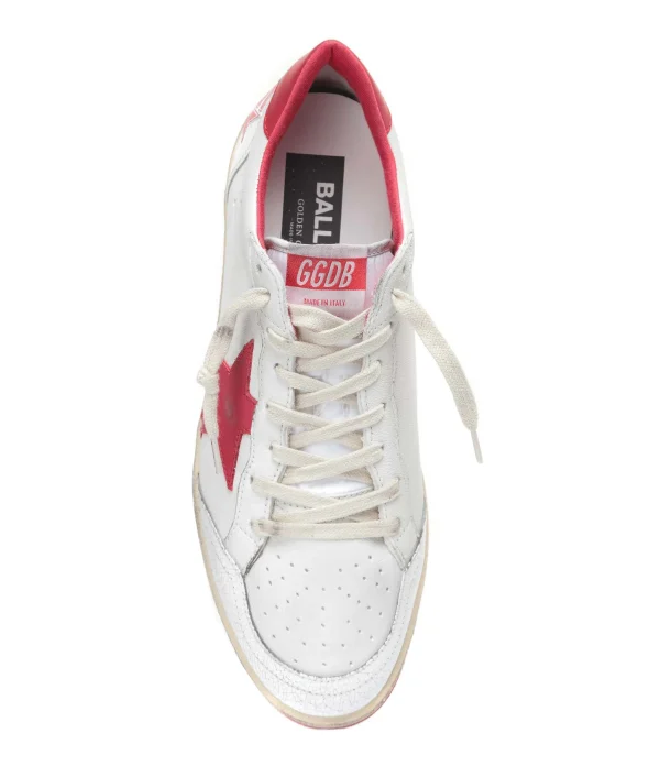 garantis authentique GOLDEN GOOSE Baskets Homme Ball Star Cuir Blanc Rouge 3