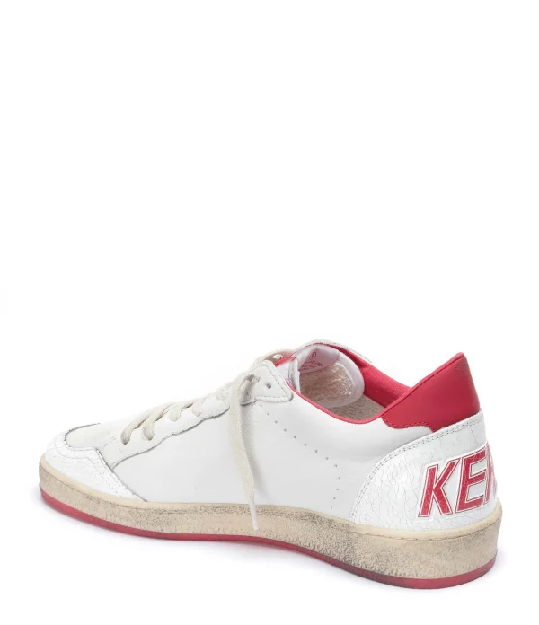 garantis authentique GOLDEN GOOSE Baskets Homme Ball Star Cuir Blanc Rouge 4