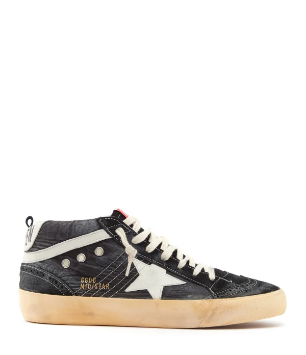 fashion pas cher GOLDEN GOOSE Baskets Homme Mid Star Cuir Noir Blanc 1