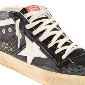 fashion pas cher GOLDEN GOOSE Baskets Homme Mid Star Cuir Noir Blanc 12