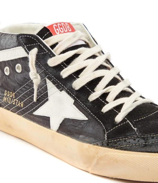 fashion pas cher GOLDEN GOOSE Baskets Homme Mid Star Cuir Noir Blanc 5