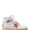 GOLDEN GOOSE Baskets Homme Sky Star Sérigraphie Cuir Blanc Rouge Distributeur Officiel 23